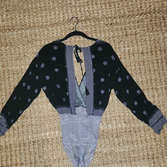 Free People Black and Gray Patterned Bodysuit - Picture 3 of 4